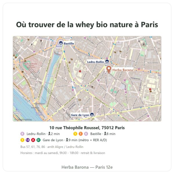 Où trouver de la whey bio nature à Paris Herba Barona