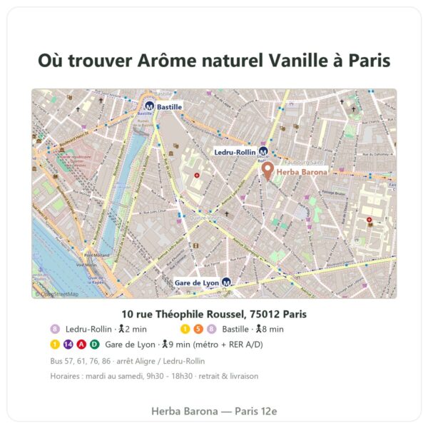 Ou trouver Arôme naturel Vanille Dynveo a Paris - plan boutique Herba Barona Paris 12e