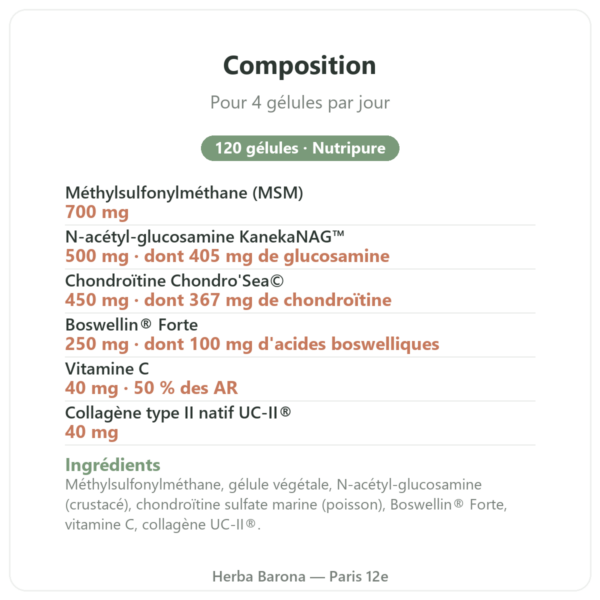Arthropure² 120 gélules Nutripure composition Paris Herba Barona