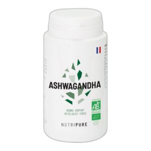 Ashwagandha KSM-66 bio Nutripure 600 mg extrait de racines 5 % withanolides 60 gélules Paris Herba Barona