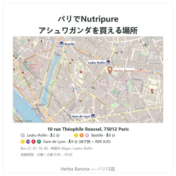 取扱店舗 オーガニック アシュワガンダ KSM-66® Nutripure 60カプセル - Herba Barona Paris
