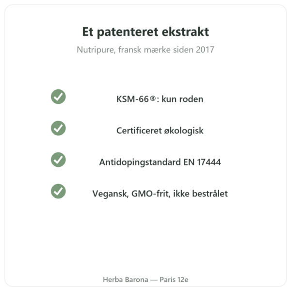 Ashwagandha KSM-66® økologisk Nutripure 60 kapsler kvalitet Paris Herba Barona