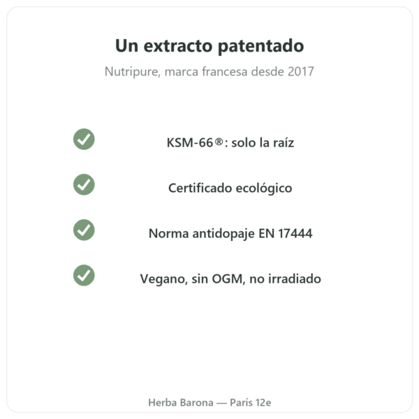 Ashwagandha KSM-66® ecológica Nutripure 60 cápsulas calidad Paris Herba Barona