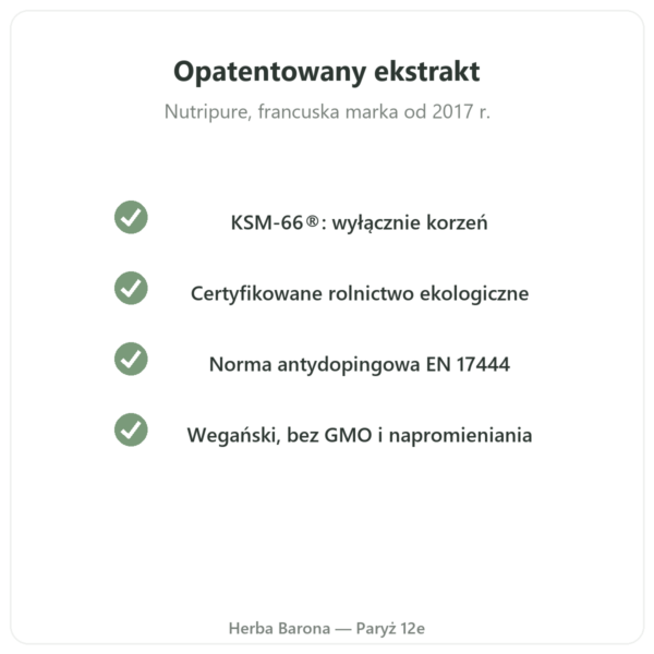Ashwagandha KSM-66® bio Nutripure 60 kapsułek jakość Paris Herba Barona