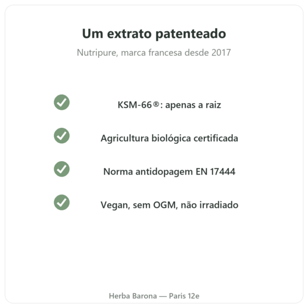 Ashwagandha KSM-66® biológica Nutripure 60 cápsulas qualidade Paris Herba Barona