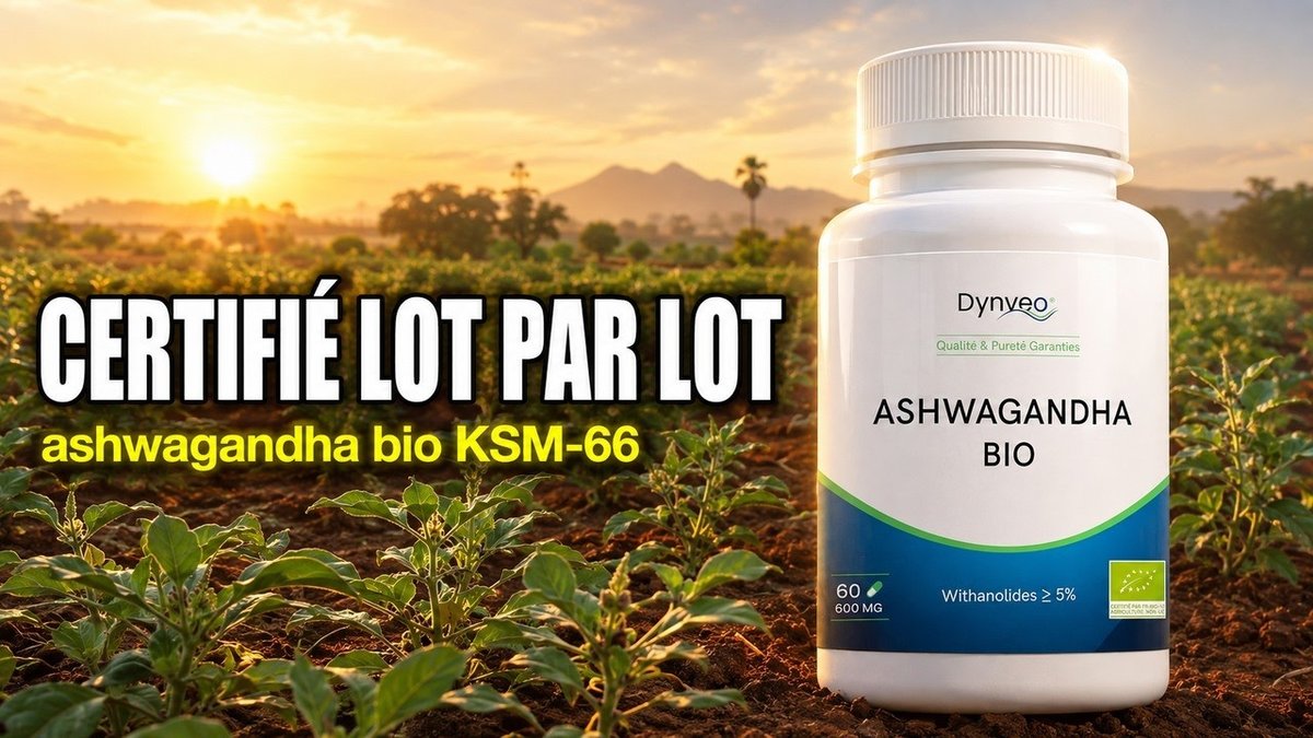 Vidéo Ashwagandha bio KSM-66 5 % en Withanolides Dynveo 60 gélules Paris Herba Barona