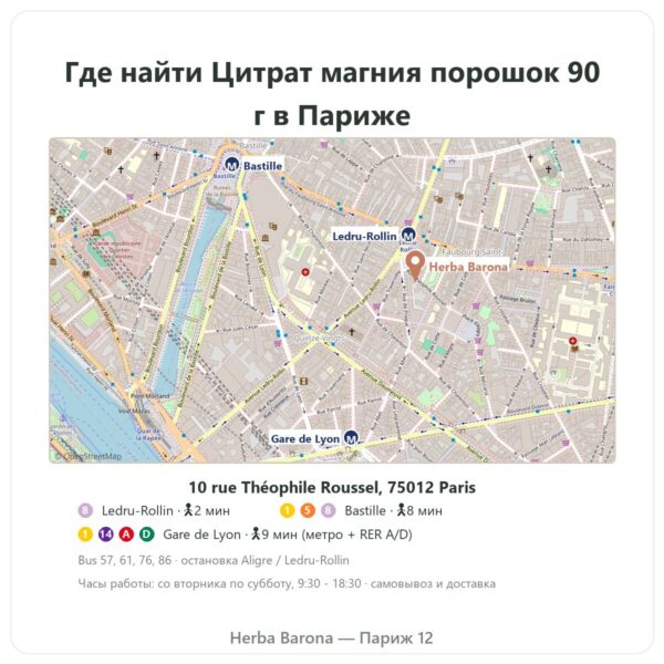 Где найти Цитрат магния порошок 90 г – Nutrimuscle - Herba Barona Paris