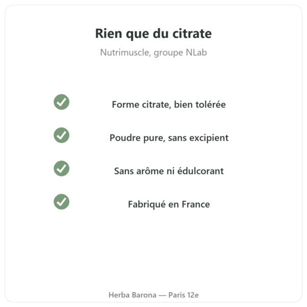 Citrate de Magnésium en poudre Nutrimuscle 90 g qualite Paris Herba Barona