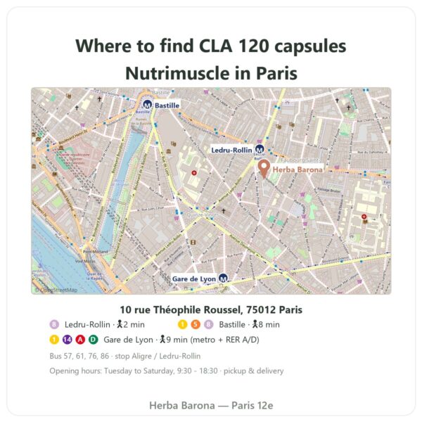 Where to find CLA 120 capsules – Nutrimuscle - Herba Barona Paris