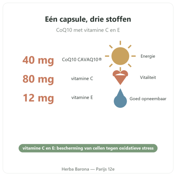 Co-enzym Q10 Novoma voordelen en cijfers Paris Herba Barona