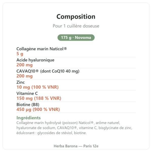 Collagène beauté Novoma fraise-goyave 175 g composition Paris Herba Barona