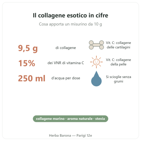 Collagene marino gusto esotico Nutripure 310 g benefici e cifre chiave Paris Herba Barona