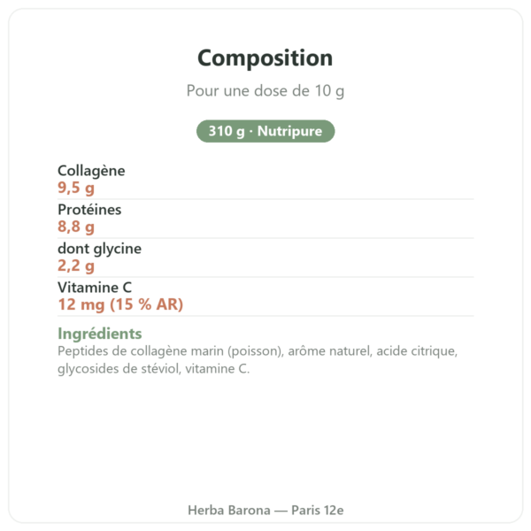 Collagène marin exotique Nutripure 310 g composition valeurs nutritionnelles Paris Herba Barona
