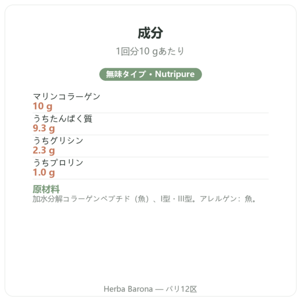 Nutripure Naticol マリンコラーゲン 無味タイプ 成分と栄養成分 Paris Herba Barona