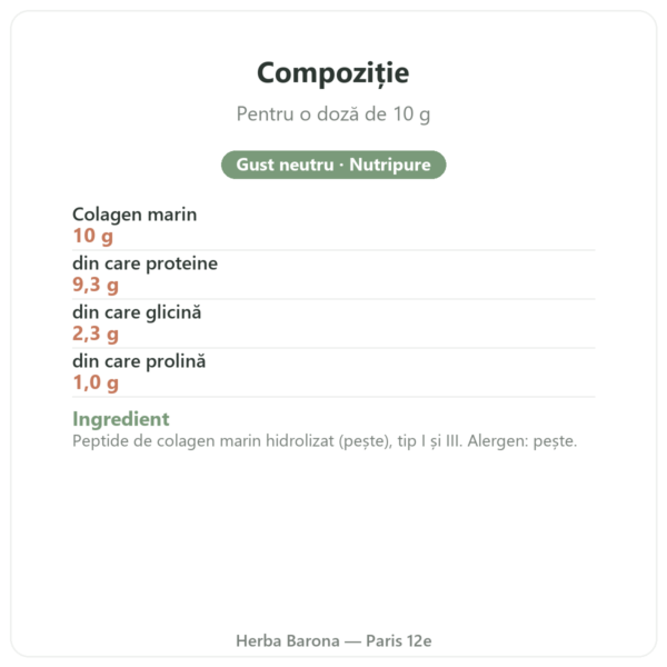 Colagen marin Naticol Nutripure, gust neutru compoziție și valori nutriționale Paris Herba Barona