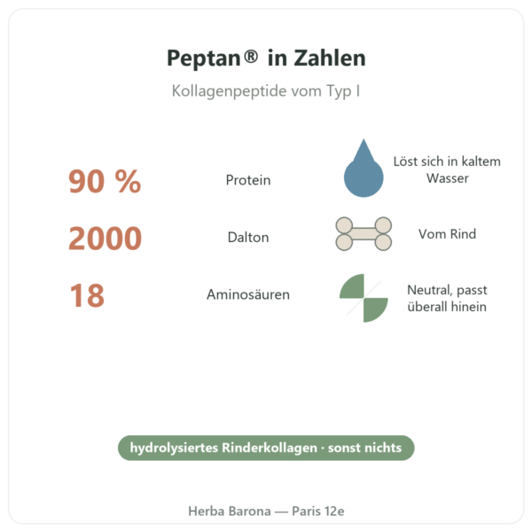 Peptan® Kollagenpeptide Nutripure neutral 310 g Eigenschaften und Kennzahlen Paris Herba Barona