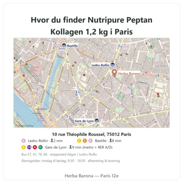 Hvor findes det Peptan® kollagenpeptider Nutripure neutral bøtte 1,2 kg - Herba Barona Paris