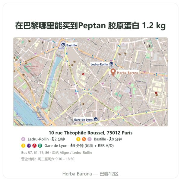 购买地点 Nutripure Peptan® 胶原蛋白肽 原味 1.2 kg 罐装 - Herba Barona Paris