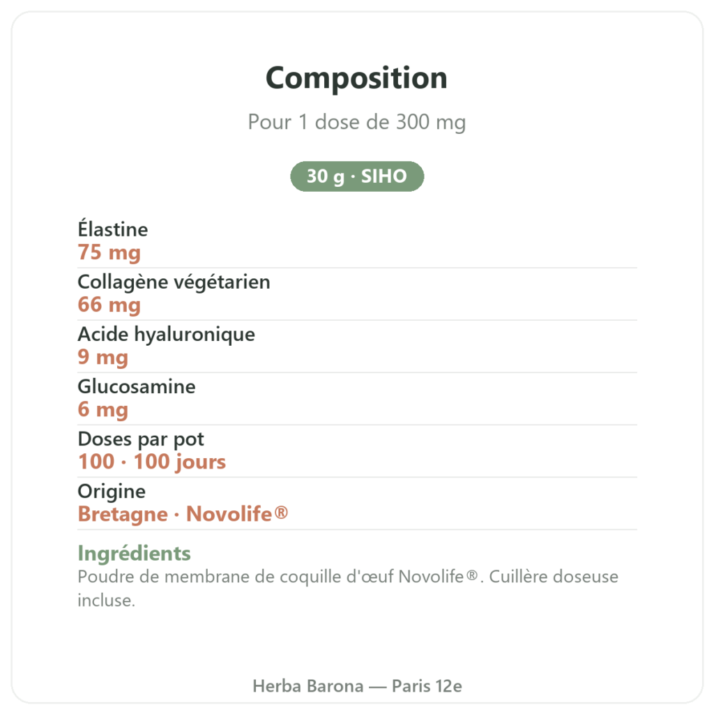 Collagène végétarien poudre 30 g SIHO composition Paris Herba Barona