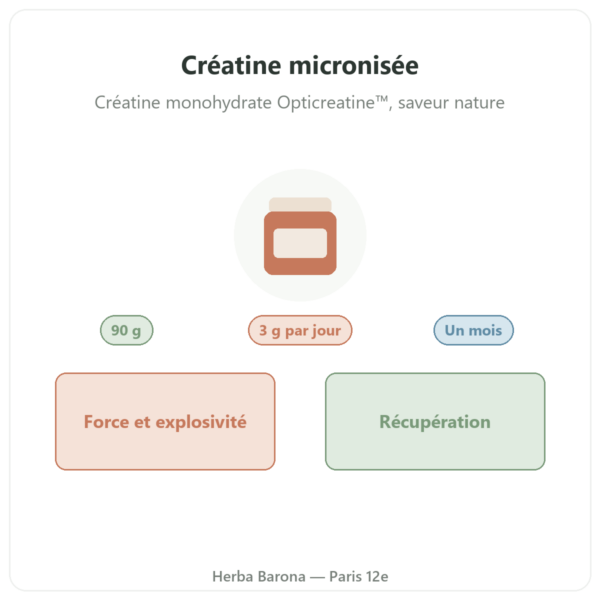 Créatine Micronisée Opticreatine Nutrimuscle 90 g presentation Paris Herba Barona