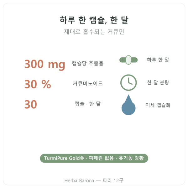 Dynveo 흡수 강화 유기농 커큐민 30캡슐 장점과 데이터 Paris Herba Barona