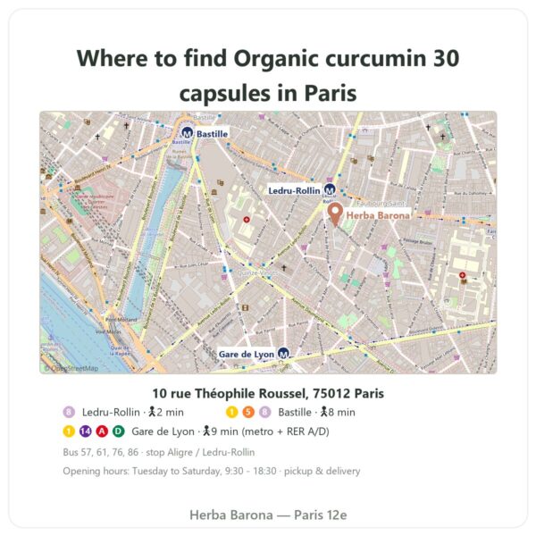 Where to find Optimised Organic Curcumin 30 capsules – Dynveo - Herba Barona Paris