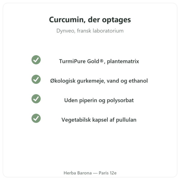 Optimeret økologisk curcumin 30 kapsler – Dynveo kvalitet Paris Herba Barona