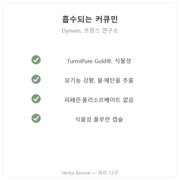 Dynveo 흡수 강화 유기농 커큐민 30캡슐 품질 Paris Herba Barona