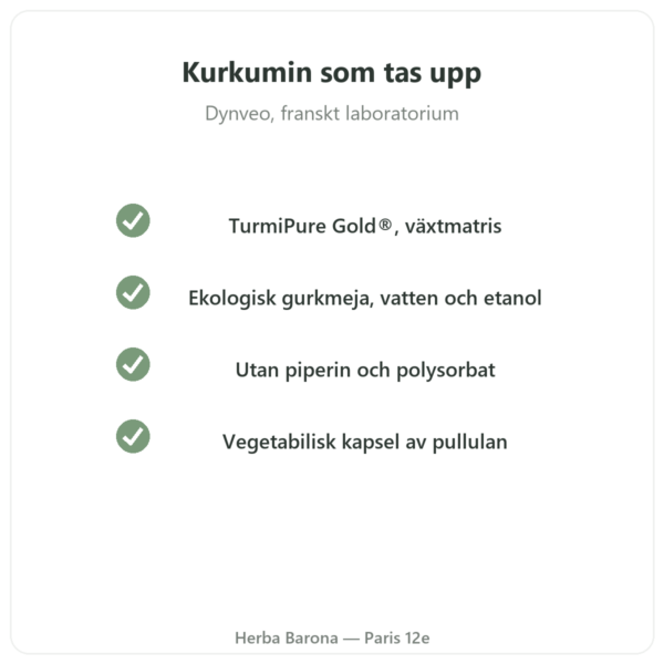 Optimerad ekologisk kurkumin 30 kapslar – Dynveo kvalitet Paris Herba Barona
