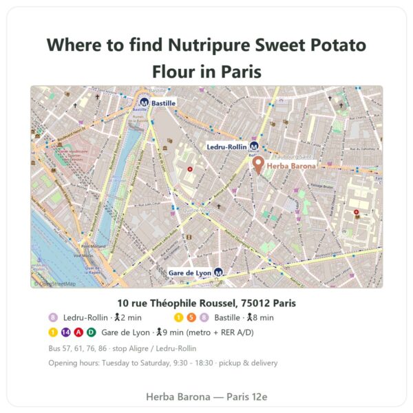 Where to find Organic sweet potato flour Nutripure – 750 g - Herba Barona Paris