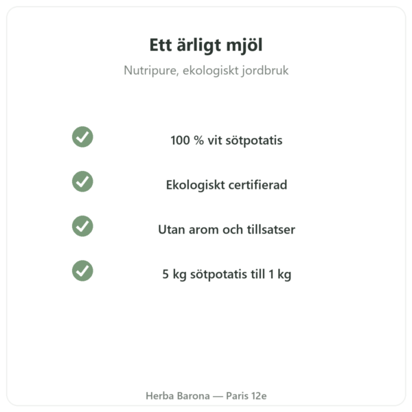 Ekologiskt sötpotatismjöl Nutripure – 750 g kvalitet Paris Herba Barona