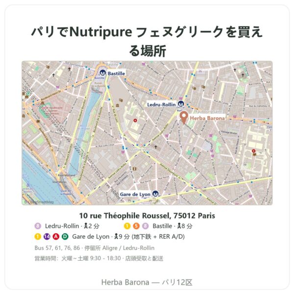 取扱店 Nutripure フェヌグリーク – 120カプセル - Herba Barona Paris