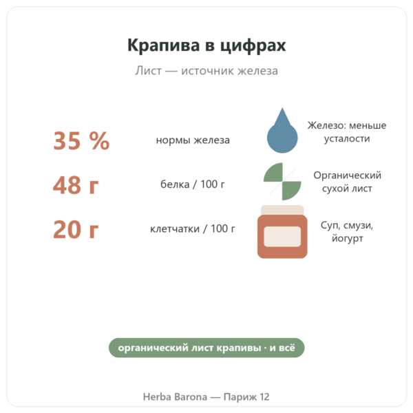 Органические листья крапивы в порошке Nutripure – 150 г польза и цифры Paris Herba Barona