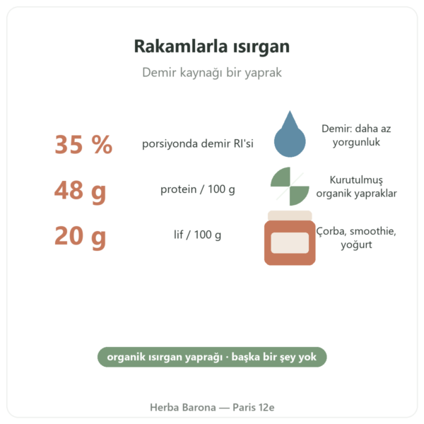 Organik ısırgan otu yaprağı tozu Nutripure – 150 g faydalar ve rakamlar Paris Herba Barona