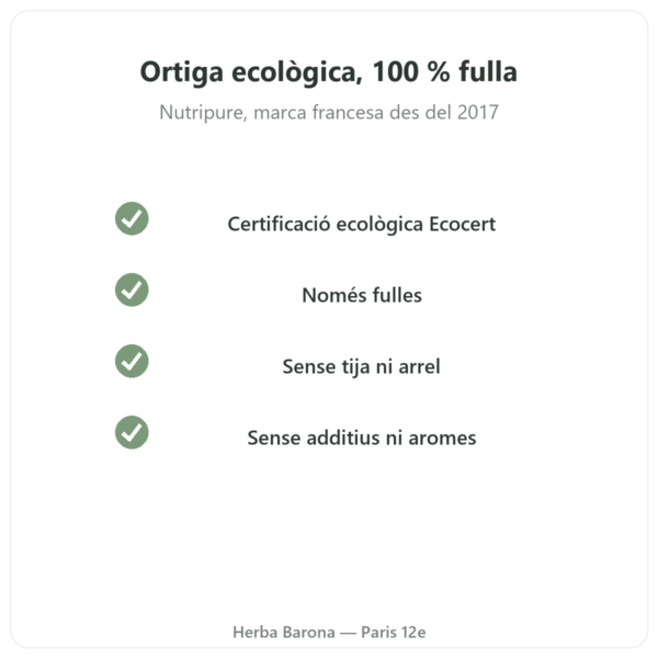 Fulles d'ortiga ecològiques en pols Nutripure – 150 g qualitat Paris Herba Barona