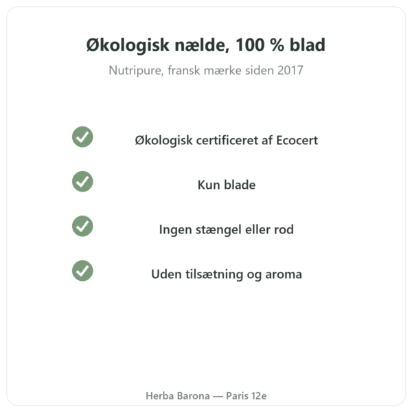 Økologiske brændenældeblade i pulver Nutripure – 150 g kvalitet Paris Herba Barona