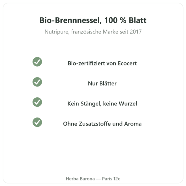 Bio-Brennnesselblätter Pulver Nutripure – 150 g Qualität Paris Herba Barona