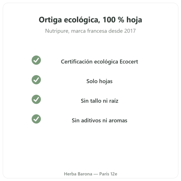 Hojas de ortiga ecológicas en polvo Nutripure – 150 g calidad Paris Herba Barona