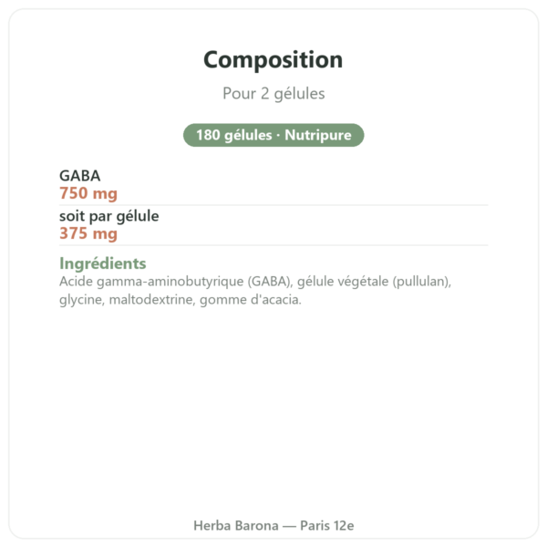 GABA Nutripure 180 gélules composition Paris Herba Barona
