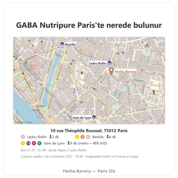 Nerede bulunur GABA Nutripure – 180 kapsül - Herba Barona Paris