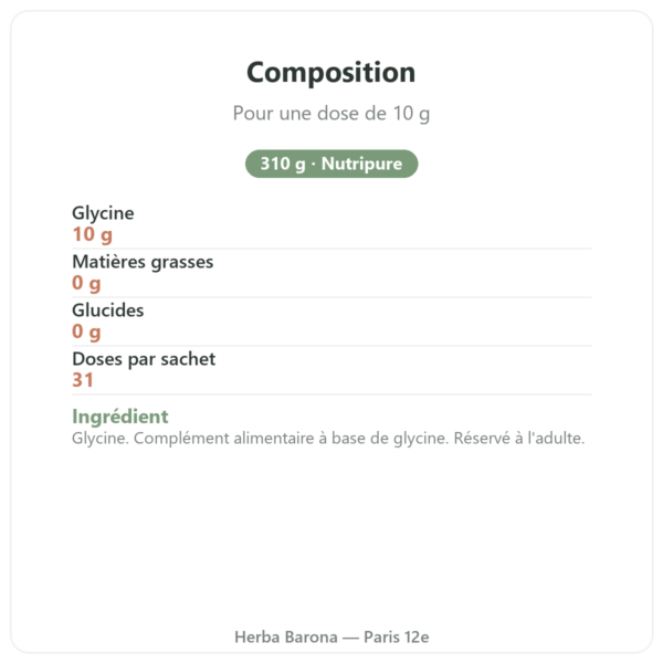 Glycine cristallisée Nutripure 310 g composition valeurs nutritionnelles Paris Herba Barona