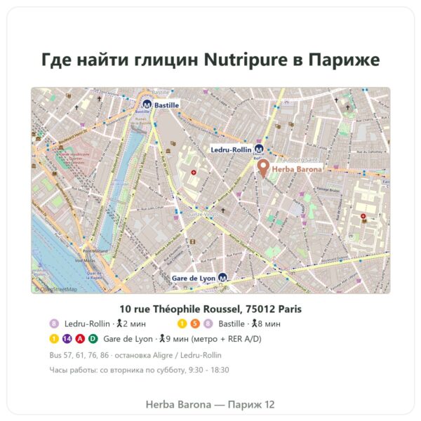 Где найти Кристаллический глицин Nutripure 310 г - Herba Barona Paris