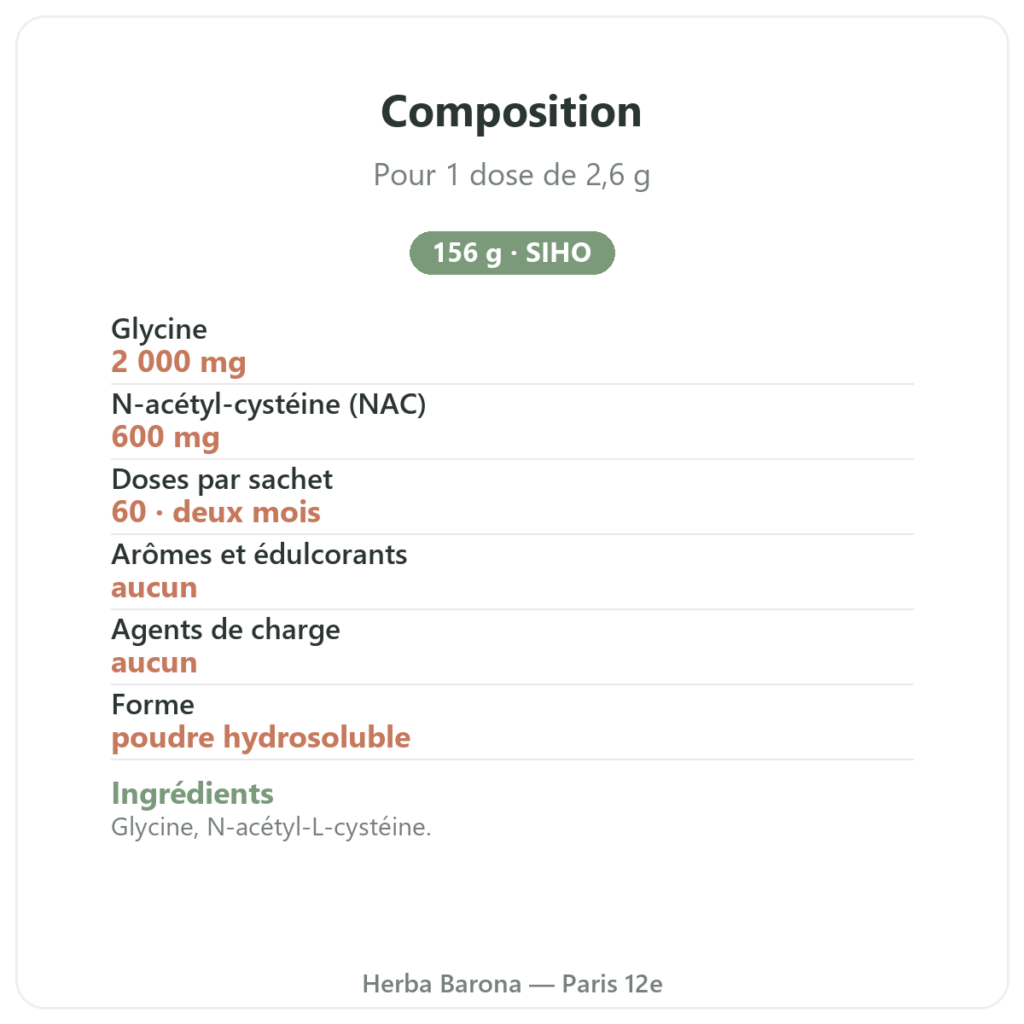 Glycine NAC 156 g SIHO composition Paris Herba Barona