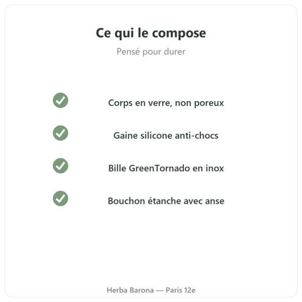 Shaker protéine en verre GreenShaker 2.0 Greenwhey qualité Paris Herba Barona