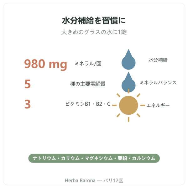 Hydrapure 電解質 Nutripure レッドベリー味 30錠 特長とデータ Paris Herba Barona