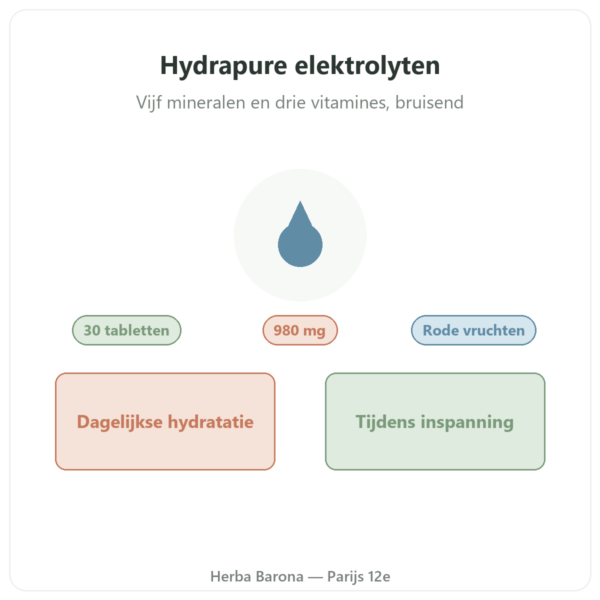 Hydrapure elektrolyten Nutripure – rode vruchten – 30 bruistabletten presentatie Paris Herba Barona