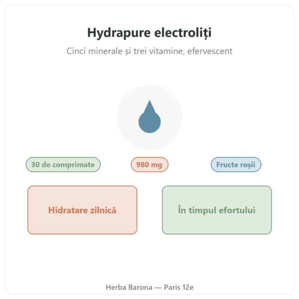 Hydrapure electroliți Nutripure – fructe roșii – 30 de comprimate efervescente prezentare Paris Herba Barona