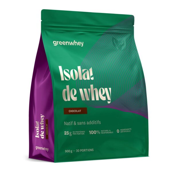 Isolat de Whey Native chocolat Greenwhey 25 g protéines 900 g Paris Herba Barona