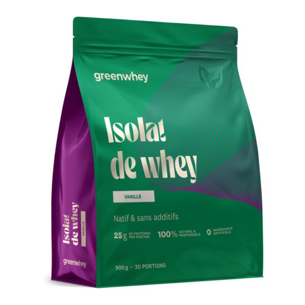 Isolat de Whey Native vanille Greenwhey 25 g protéines 900 g Paris Herba Barona