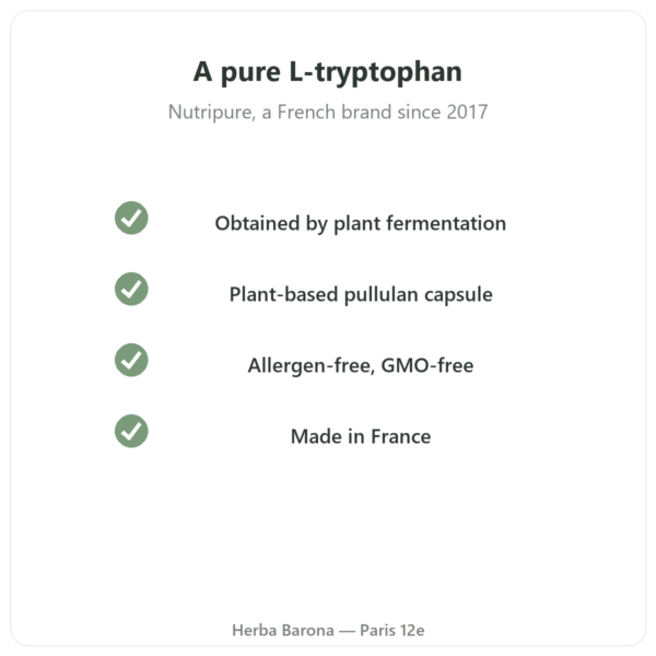 L-Tryptophan Nutripure 90 capsules quality Paris Herba Barona